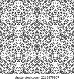  Monochrome ornamental texture with smooth linear shapes, zigzag lines, lace pattern.Abstract geometric black and white pattern for web page, textures, card, poster, fabric, textile.
