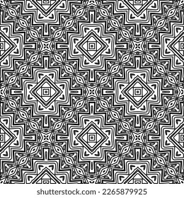  Monochrome ornamental texture with smooth linear shapes, zigzag lines, lace pattern.Abstract geometric black and white pattern for web page, textures, card, poster, fabric, textile.