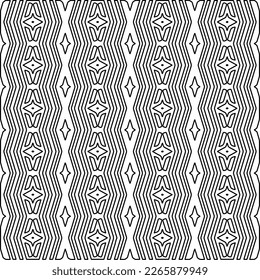  Monochrome ornamental texture with smooth linear shapes, zigzag lines, lace pattern.Abstract geometric black and white pattern for web page, textures, card, poster, fabric, textile.
