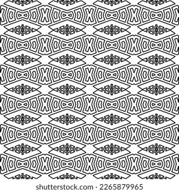  Monochrome ornamental texture with smooth linear shapes, zigzag lines, lace pattern.Abstract geometric black and white pattern for web page, textures, card, poster, fabric, textile.
