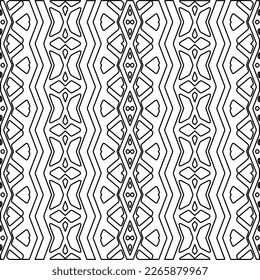  Monochrome ornamental texture with smooth linear shapes, zigzag lines, lace pattern.Abstract geometric black and white pattern for web page, textures, card, poster, fabric, textile.