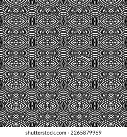 
 Monochrome ornamental texture with smooth linear shapes, zigzag lines, lace pattern.Abstract geometric black and white pattern for web page, textures, card, poster, fabric, textile.