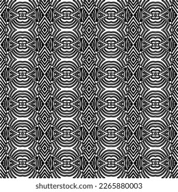 
 Monochrome ornamental texture with smooth linear shapes, zigzag lines, lace pattern.Abstract geometric black and white pattern for web page, textures, card, poster, fabric, textile.