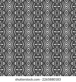 
 Monochrome ornamental texture with smooth linear shapes, zigzag lines, lace pattern.Abstract geometric black and white pattern for web page, textures, card, poster, fabric, textile.