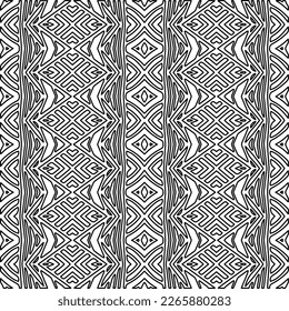  Monochrome ornamental texture with smooth linear shapes, zigzag lines, lace pattern.Abstract geometric black and white pattern for web page, textures, card, poster, fabric, textile.