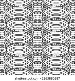 
 Textura ornamental monocroma con formas lineales lisas, líneas de zigzag, patrón de encaje.Resumen de patrón geométrico en blanco y negro para página web, texturas, tarjeta, afiche, tela, textil.