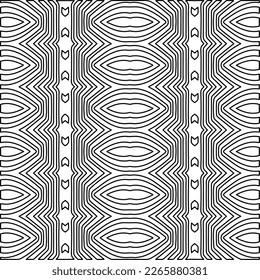  Monochrome ornamental texture with smooth linear shapes, zigzag lines, lace pattern.Abstract geometric black and white pattern for web page, textures, card, poster, fabric, textile.