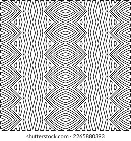  Monochrome ornamental texture with smooth linear shapes, zigzag lines, lace pattern.Abstract geometric black and white pattern for web page, textures, card, poster, fabric, textile.