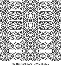 
 Monochrome ornamental texture with smooth linear shapes, zigzag lines, lace pattern.Abstract geometric black and white pattern for web page, textures, card, poster, fabric, textile.