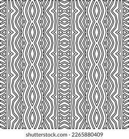 
 Monochrome ornamental texture with smooth linear shapes, zigzag lines, lace pattern.Abstract geometric black and white pattern for web page, textures, card, poster, fabric, textile.