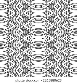 
 Monochrome ornamental texture with smooth linear shapes, zigzag lines, lace pattern.Abstract geometric black and white pattern for web page, textures, card, poster, fabric, textile.