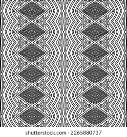  Monochrome ornamental texture with smooth linear shapes, zigzag lines, lace pattern.Abstract geometric black and white pattern for web page, textures, card, poster, fabric, textile.
