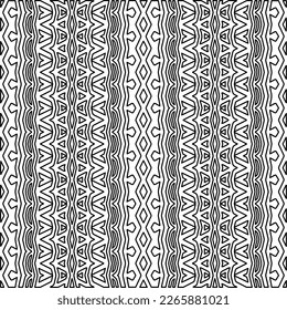  Monochrome ornamental texture with smooth linear shapes, zigzag lines, lace pattern.Abstract geometric black and white pattern for web page, textures, card, poster, fabric, textile.