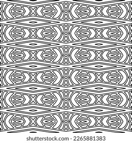 
 Textura ornamental monocroma con formas lineales lisas, líneas de zigzag, patrón de encaje.Resumen de patrón geométrico en blanco y negro para página web, texturas, tarjeta, afiche, tela, textil.