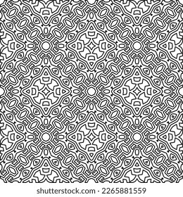 
 Textura ornamental monocroma con formas lineales lisas, líneas de zigzag, patrón de encaje.Resumen de patrón geométrico en blanco y negro para página web, texturas, tarjeta, afiche, tela, textil.