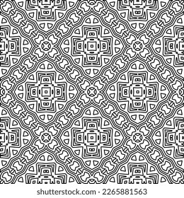 
 Textura ornamental monocroma con formas lineales lisas, líneas de zigzag, patrón de encaje.Resumen de patrón geométrico en blanco y negro para página web, texturas, tarjeta, afiche, tela, textil.