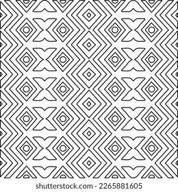  Monochrome ornamental texture with smooth linear shapes, zigzag lines, lace pattern.Abstract geometric black and white pattern for web page, textures, card, poster, fabric, textile.