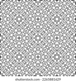 
 Monochrome ornamental texture with smooth linear shapes, zigzag lines, lace pattern.Abstract geometric black and white pattern for web page, textures, card, poster, fabric, textile.