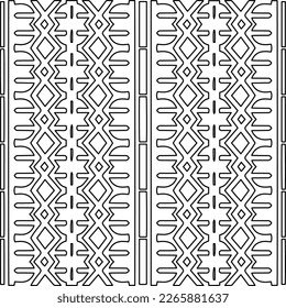  Monochrome ornamental texture with smooth linear shapes, zigzag lines, lace pattern.Abstract geometric black and white pattern for web page, textures, card, poster, fabric, textile.