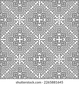 
 Monochrome ornamental texture with smooth linear shapes, zigzag lines, lace pattern.Abstract geometric black and white pattern for web page, textures, card, poster, fabric, textile.