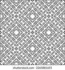 
 Monochrome ornamental texture with smooth linear shapes, zigzag lines, lace pattern.Abstract geometric black and white pattern for web page, textures, card, poster, fabric, textile.