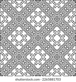 
 Monochrome Ziertextur mit glatten linearen Formen, Zickzacklinien, Spitzen-Muster.Abstraktes geometrisches Schwarz-Weiß Muster für Webseiten, Texturen, Karten, Poster, Gewebe, Textilien.