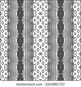  Monochrome ornamental texture with smooth linear shapes, zigzag lines, lace pattern.Abstract geometric black and white pattern for web page, textures, card, poster, fabric, textile.