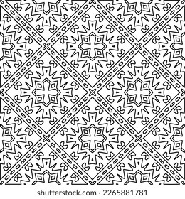 
 Monochrome ornamental texture with smooth linear shapes, zigzag lines, lace pattern.Abstract geometric black and white pattern for web page, textures, card, poster, fabric, textile.