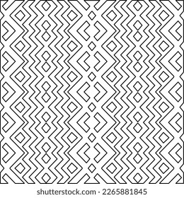  Monochrome ornamental texture with smooth linear shapes, zigzag lines, lace pattern.Abstract geometric black and white pattern for web page, textures, card, poster, fabric, textile.