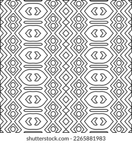  Monochrome Ziertextur mit glatten linearen Formen, Zickzacklinien, Spitzen-Muster.Abstraktes geometrisches Schwarz-Weiß Muster für Webseiten, Texturen, Karten, Poster, Gewebe, Textilien.