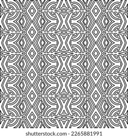  Monochrome ornamental texture with smooth linear shapes, zigzag lines, lace pattern.Abstract geometric black and white pattern for web page, textures, card, poster, fabric, textile.