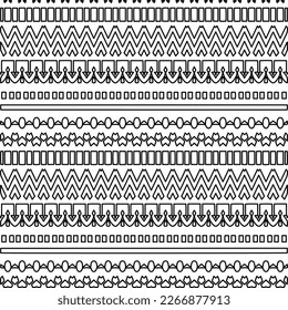  Monochrome ornamental texture with smooth linear shapes, zigzag lines, lace pattern.Abstract geometric black and white pattern for web page, textures, card, poster, fabric, textile.