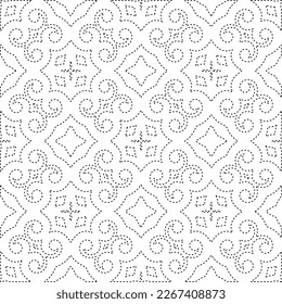  Monochrome ornamental texture with smooth linear shapes, zigzag lines, lace pattern.Abstract geometric black and white pattern for web page, textures, card, poster, fabric, textile.