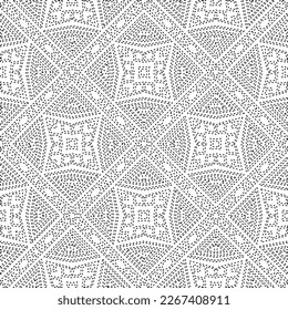 
 Textura ornamental monocroma con formas lineales lisas, líneas de zigzag, patrón de encaje.Resumen de patrón geométrico en blanco y negro para página web, texturas, tarjeta, afiche, tela, textil.