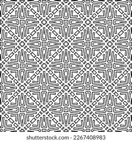  Monochrome ornamental texture with smooth linear shapes, zigzag lines, lace pattern.Abstract geometric black and white pattern for web page, textures, card, poster, fabric, textile.