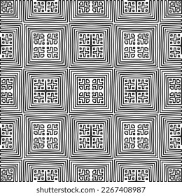  Monochrome ornamental texture with smooth linear shapes, zigzag lines, lace pattern.Abstract geometric black and white pattern for web page, textures, card, poster, fabric, textile.