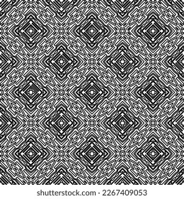 Monochrome Ziertextur mit glatten linearen Formen, Zickzacklinien, Spitzen-Muster.Abstraktes geometrisches Schwarz-Weiß Muster für Webseiten, Texturen, Karten, Poster, Gewebe, Textilien.