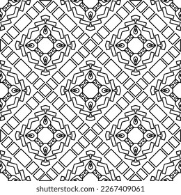  Monochrome ornamental texture with smooth linear shapes, zigzag lines, lace pattern.Abstract geometric black and white pattern for web page, textures, card, poster, fabric, textile.