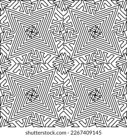  Monochrome ornamental texture with smooth linear shapes, zigzag lines, lace pattern.Abstract geometric black and white pattern for web page, textures, card, poster, fabric, textile.