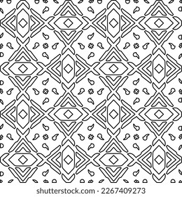  Monochrome ornamental texture with smooth linear shapes, zigzag lines, lace pattern.Abstract geometric black and white pattern for web page, textures, card, poster, fabric, textile.