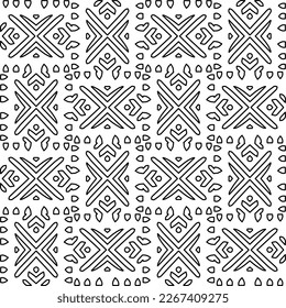  Monochrome ornamental texture with smooth linear shapes, zigzag lines, lace pattern.Abstract geometric black and white pattern for web page, textures, card, poster, fabric, textile.
