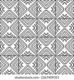  Monochrome ornamental texture with smooth linear shapes, zigzag lines, lace pattern.Abstract geometric black and white pattern for web page, textures, card, poster, fabric, textile.