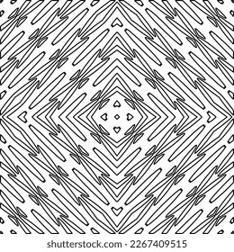  Monochrome ornamental texture with smooth linear shapes, zigzag lines, lace pattern.Abstract geometric black and white pattern for web page, textures, card, poster, fabric, textile.