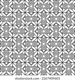  Monochrome Ziertextur mit glatten linearen Formen, Zickzacklinien, Spitzen-Muster.Abstraktes geometrisches Schwarz-Weiß Muster für Webseiten, Texturen, Karten, Poster, Gewebe, Textilien.