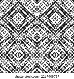  Monochrome ornamental texture with smooth linear shapes, zigzag lines, lace pattern.Abstract geometric black and white pattern for web page, textures, card, poster, fabric, textile.