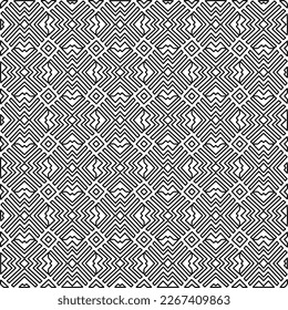  Monochrome ornamental texture with smooth linear shapes, zigzag lines, lace pattern.Abstract geometric black and white pattern for web page, textures, card, poster, fabric, textile.