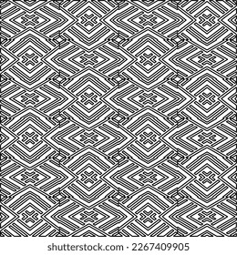 Monochrome ornamental texture with smooth linear shapes, zigzag lines, lace pattern.Abstract geometric black and white pattern for web page, textures, card, poster, fabric, textile.