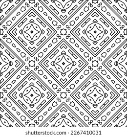  Monochrome ornamental texture with smooth linear shapes, zigzag lines, lace pattern.Abstract geometric black and white pattern for web page, textures, card, poster, fabric, textile.