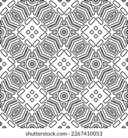  Monochrome ornamental texture with smooth linear shapes, zigzag lines, lace pattern.Abstract geometric black and white pattern for web page, textures, card, poster, fabric, textile.