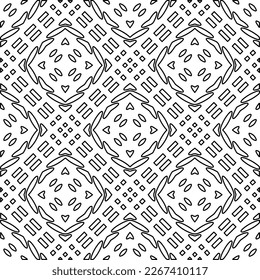  Monochrome ornamental texture with smooth linear shapes, zigzag lines, lace pattern.Abstract geometric black and white pattern for web page, textures, card, poster, fabric, textile.